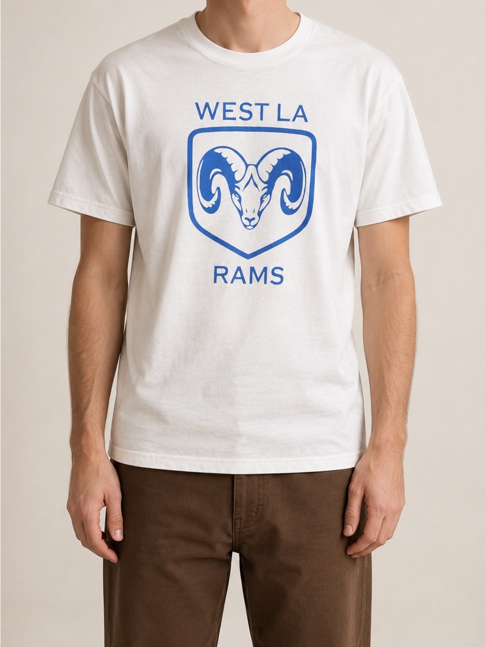 West LA Rams Retro Graphic Tee 🐏💙 Clean vintage-inspired streetwear look.